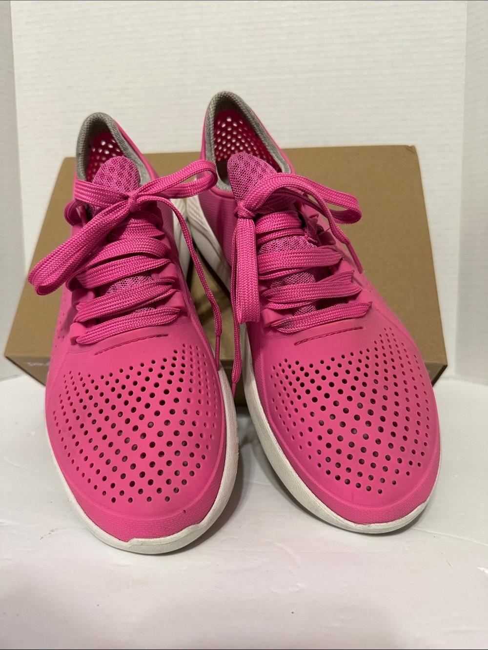 Women’s Hot Pink Lace-Up Perforated Knit Sneakers LiteRide by Crocs 10W